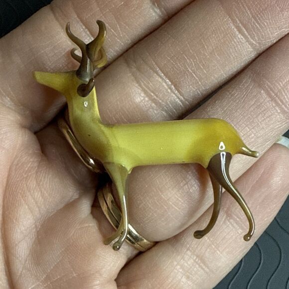 Vtg German Handblown Glass 4 Point Stag Figurine 2" Lot of 2 Amber Brown Bimini? - Picture 6 of 12